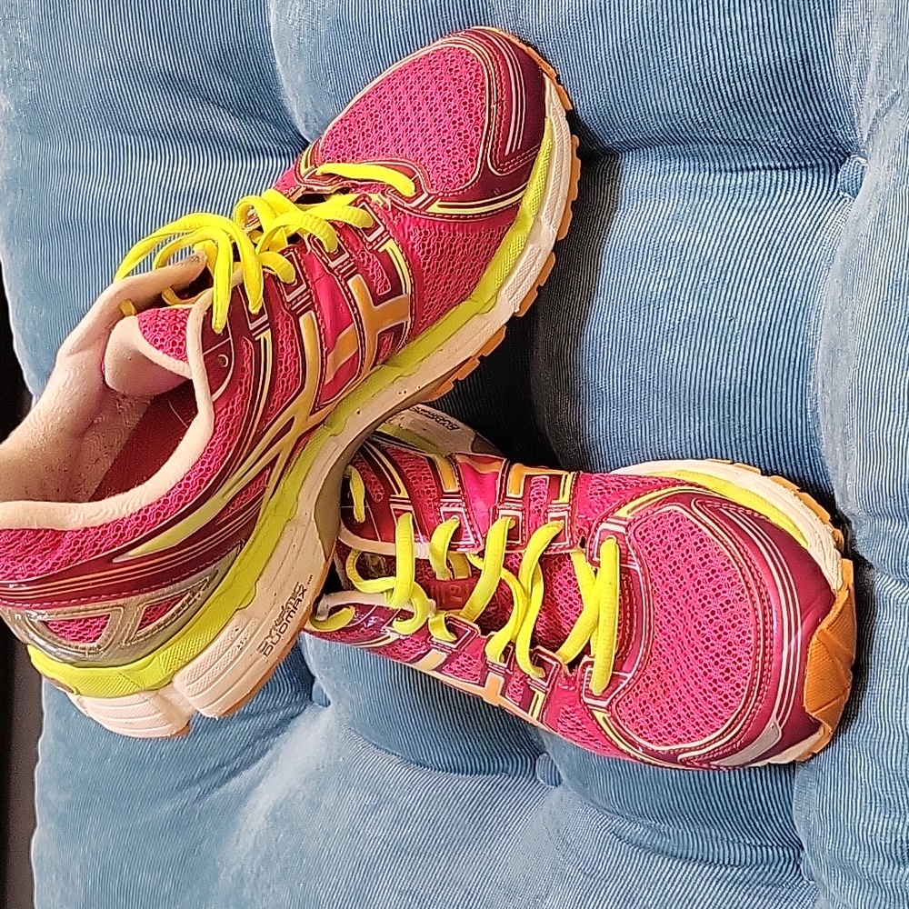 ASICS Gel Kayano 19 Women’s Running Shoes Pink Yellow DuoMax Guidance Line Sz 8